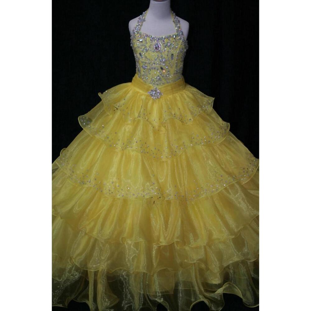 NEW LITTLE ROSIE girl's glitz pageant dress in yellow